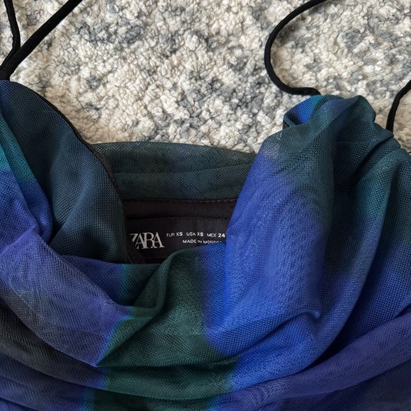 Zara print blues dress with tulle Size XS - Picture 10 of 12